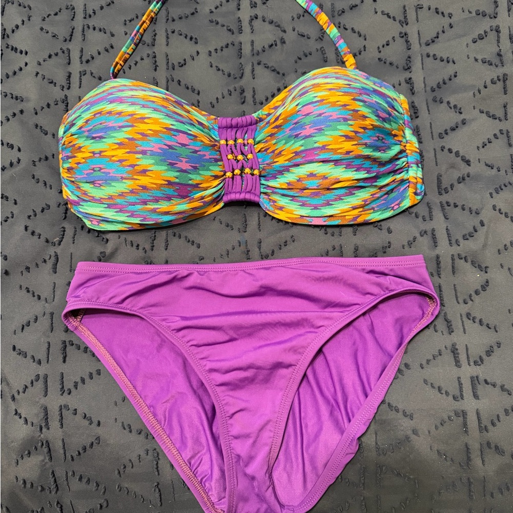 2bamboo Multicolor and Purple Bikini top 32DD-34DD bottoms Medium